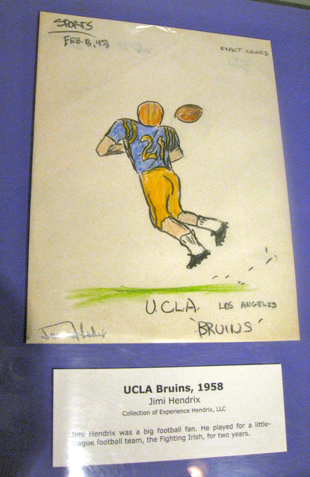 UCLA em ação, em ilustração feita por Jimi Hendrix em 1958 UCLA em ação, em ilustração feita por Jimi Hendrix em 1958