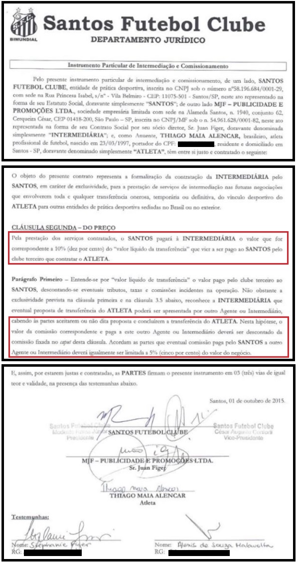 Documento mostra que Santos tem que pagar 10% de comissão a empresários, além dos 8% já revelados pela ESPN Documento mostra que Santos tem que pagar 10% de comissão a empresários, além dos 8% já revelados pela ESPN