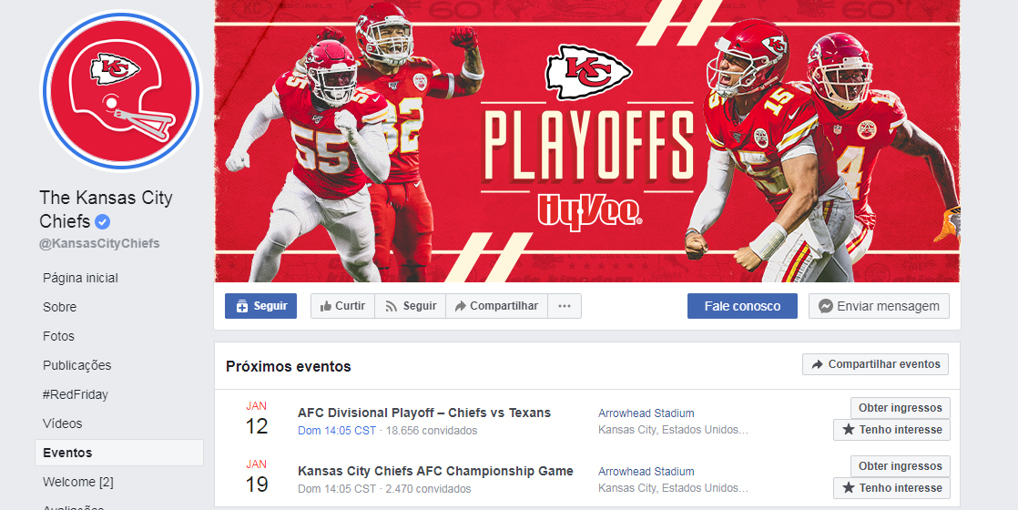 Evento dos Chiefs no Facebook