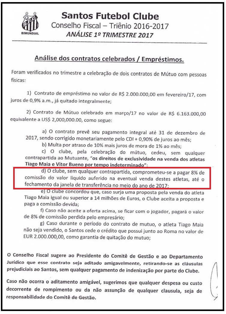Parecer do Santos que acusa 8% de comissão a empresário que trouxe oferta do Lille, no caso Giuliano Bertolucci Parecer do Santos que acusa 8% de comissão a empresário que trouxe oferta do Lille, no caso Giuliano Bertolucci