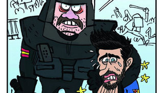 Jornal francês lembra frase por Neymar e faz charge com policial espanhol segurando Piqué: 'Se queda' Charge do L'Èquipe com Piqué sendo seguro por um policial