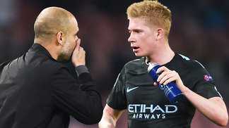 Técnico da Bélgica diz que Guardiola faz De Bruyne ficar ‘arrogante’, e agradece Josep Guardiola Kevin De Bruyne Manchester City Napoli Champions 01/11/2017