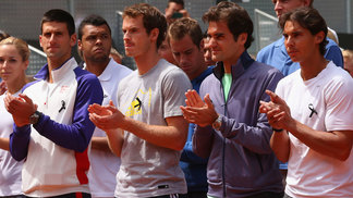 É raro: 'Big Four' do tênis jogará no mesmo dia, e Wimbledon não esconde preferência por Murray e Federer Djokovic, Murray, Federer e Nadal no Masters de Madri em 2013