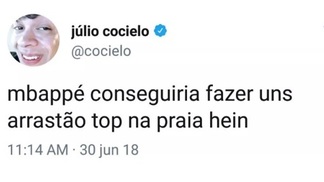Por ofensas racistas, várias ligadas a futebol e a Mbappe, MP pede indenização milionária a youtuber Em 30 de junho de 2018, tuite sobre Mbappe que está documentado na ação