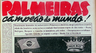 Com slogan de Mundial, Palmeiras aprova uso de estrela vermelha em homenagem ao título da Copa Rio A Gazeta Esportiva noticiou o Palmeiras como campeão do mundo