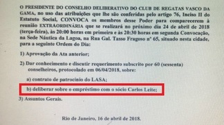 CBF pede explicações ao Vasco sobre empréstimo de empresário com 'fatiamento' de Paulinho Convocação para reunião do Conselho Deliberativo do Vasco, realizada na noite de terça-feira, quando o empréstimo foi um dos temas em pauta