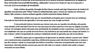 Árbitra é agredida em campo e perde a memória Carta de repúdio do Sindicato