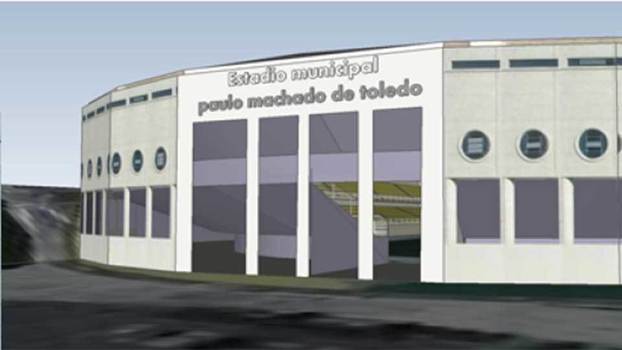 Em projeção gráfica, Pacaembu aparece como Estádio Municipal Paulo Machado de Toledo Em projeção gráfica, Pacaembu aparece como Estádio Municipal Paulo Machado de Toledo