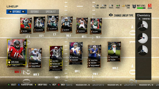 Sua equipe de Ultimate Team tem três setores a serem evoluídos: ataque, defesa e time de especialistas. Sua equipe de Ultimate Team tem três setores a serem evoluídos: ataque, defesa e time de especialistas.