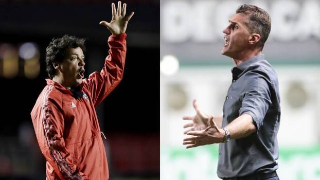 Fernando Diniz, do São Paulo, e Vagner Mancini, do Corinthians, durante as eliminações de suas equipes