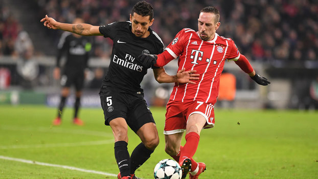 Marquinhos, do PSG, na marcação de Ribery, do Bayern, nesta terça Marquinhos, do PSG, na marcação de Ribery, do Bayern, nesta terça