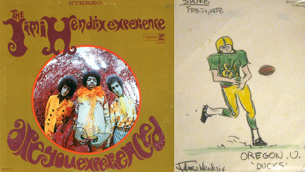 Capa do álbum 'Are Your Experienced' e ilustração de futebol americano: ambos obras de Hendrix Capa do álbum 'Are Your Experienced' e ilustração de futebol americano: ambos obras de Hendrix