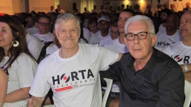 O candidato Fernando Horta ao lado do ator Miguel Falabella, que o apoia