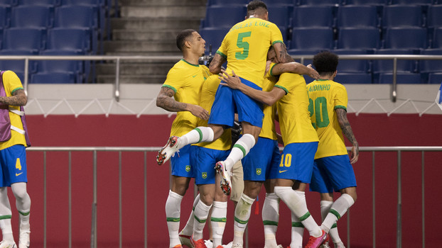 Seleção comemora gol de Matheus Cunha Seleção comemora gol de Matheus Cunha