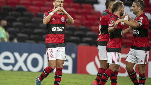 Arrascaeta comemora o segundo gol do Flamengo Arrascaeta comemora o segundo gol do Flamengo