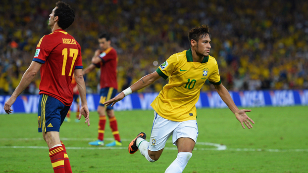 Neymar brilhou na vitória do Brasil sobre a Espanha na final da Copa das Confederações de 2013 Neymar brilhou na vitória do Brasil sobre a Espanha na final da Copa das Confederações de 2013