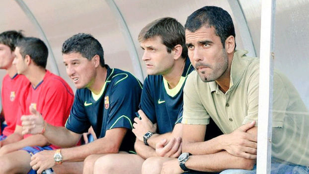 Guardiola ao lado de Tito Villanova no Barcelona B Guardiola ao lado de Tito Villanova no Barcelona B