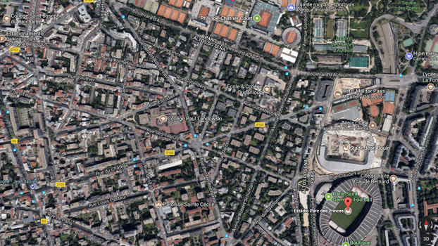 Vista área do Parque dos Príncipes, que fica perto do complexo de quadras que recebe Roland Garros Vista área do Parque dos Príncipes, que fica perto do complexo de quadras que recebe Roland Garros