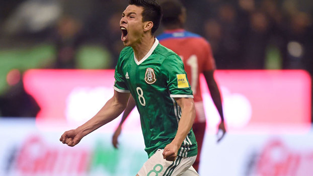 Gol de Hirving Lozano pela seleção mexicana durante a partida contra o Panamá Gol de Hirving Lozano pela seleção mexicana durante a partida contra o Panamá
