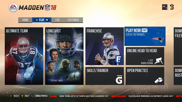 Madden 18 possui diversos modos para você jogar na intertemporada. Madden 18 possui diversos modos para você jogar na intertemporada.