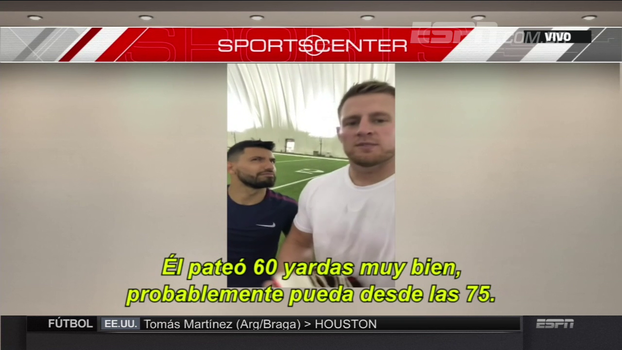 Futebol x futebol americano: Aguero vence desafio contra JJ Watt Futebol x futebol americano: Aguero vence desafio contra JJ Watt