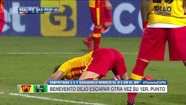 Com final maluco e gol aos 48 do segundo tempo, Benevento perde para Sassuolo e deixa escapar primeiro ponto no campeonato Com final maluco e gol aos 48 do segundo tempo, Benevento perde para Sassuolo e deixa escapar primeiro ponto no campeonato