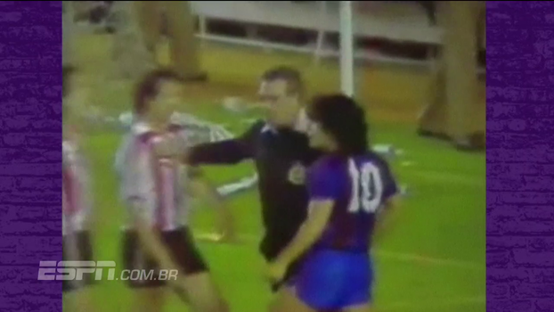 Fratura de tornozelo, joelhada na cara, voadora... Relembre grandes momentos de Maradona contra o Bilbao Fratura de tornozelo, joelhada na cara, voadora... Relembre grandes momentos de Maradona contra o Bilbao
