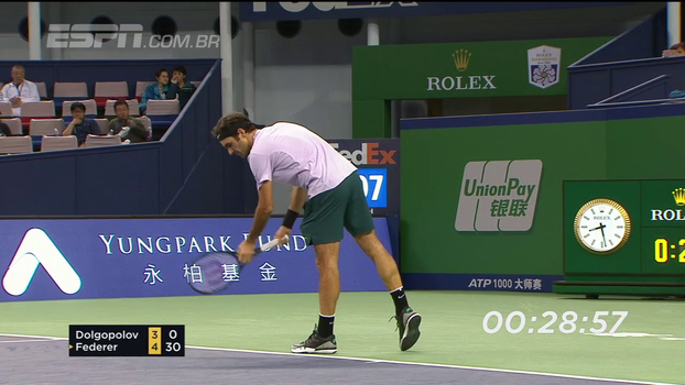 Com 4 saques fantásticos, Federer fecha game em menos de 47 segundos Com 4 saques fantásticos, Federer fecha game em menos de 47 segundos