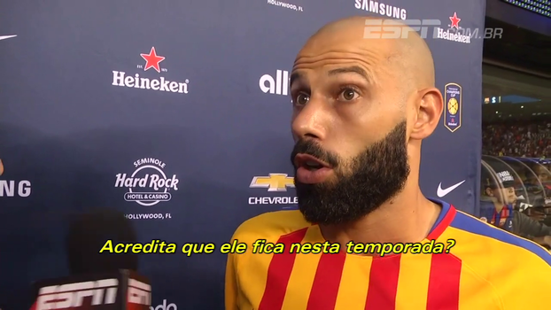 'Fisicamente, é um privilegiado'; Mascherano rasga elogios a Neymar e torce por permanência: 'Tomara que fique' 'Fisicamente, é um privilegiado'; Mascherano rasga elogios a Neymar e torce por permanência: 'Tomara que fique'