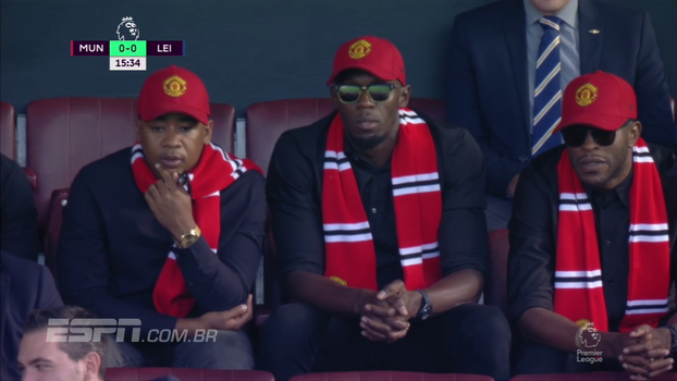 O raio está no Old Trafford! Bolt prestigia Manchester United contra o Leicester O raio está no Old Trafford! Bolt prestigia Manchester United contra o Leicester
