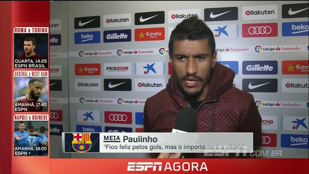 Autor de dois dos quatro gols do Barcelona, Paulinho diz que 'o importante é a vitória da equipe' Autor de dois dos quatro gols do Barcelona, Paulinho diz que 'o importante é a vitória da equipe'