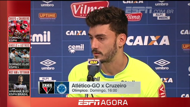 Goleiro do Cruzeiro garante foco diante Atlético-GO: 'Vamos ser cobrados pelo jogo de domingo' Goleiro do Cruzeiro garante foco diante Atlético-GO: 'Vamos ser cobrados pelo jogo de domingo'