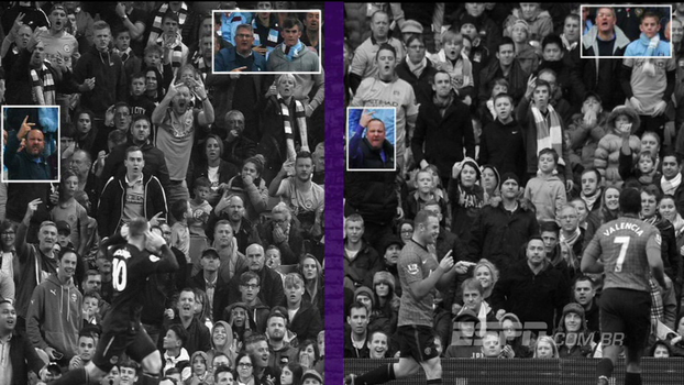 Quatro anos depois, torcedores do City xingam Rooney no mesmo local, fazendo o mesmo gesto Quatro anos depois, torcedores do City xingam Rooney no mesmo local, fazendo o mesmo gesto