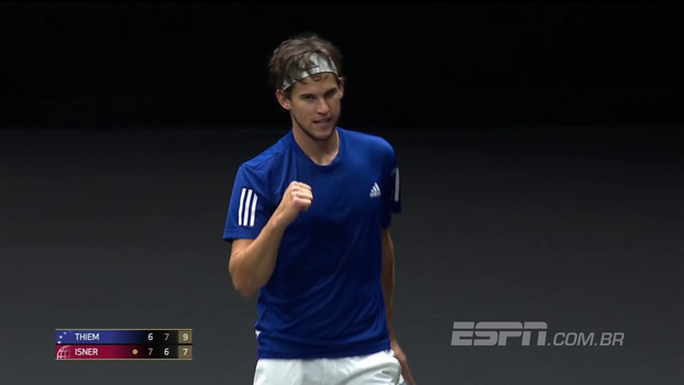 De virada, Thiem vence John Isner e time europeu abre 2 a 0 sobre time mundo De virada, Thiem vence John Isner e time europa abre 2 a 0 sobre time mundo