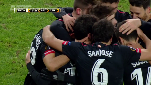 Adúriz e Raúl Garcia marcam, Bilbao vence o Zorya fora de casa e garante classificação Assista aos gols da vitória do Athletic Bilbao sobre o Zorya Luhansk por 2 a 0!