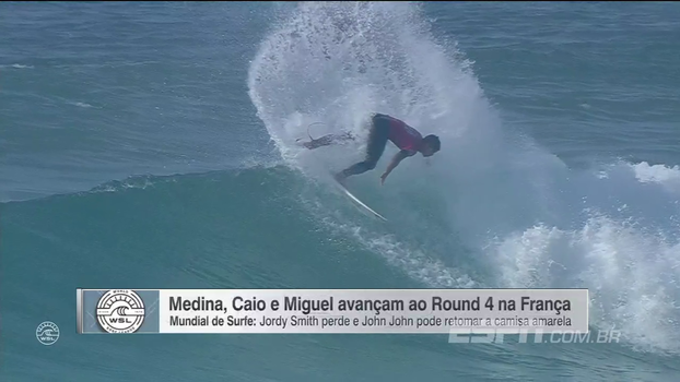 Medina, Caio Ibelli e Miguel Pupo avançam ao Round 4 na França; líder do ranking mundial é eliminado Medina, Caio Ibelli e Miguel Pupo avançam ao Round 4 na França; líder do ranking mundial é eliminado