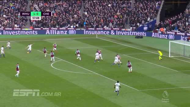 Tempo real: Zappacosta finaliza de primeira, Fabregas quase completa e bola passa perto da trave Zappacosta finaliza de primeira, Fabregas quase completa e bola passa perto da trave