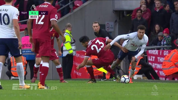 Que categoria! Dele Alli aplica bela caneta para se livrar de marcador do Liverpool Que categoria! Dele Alli aplica bela caneta para se livrar de marcador do Liverpool