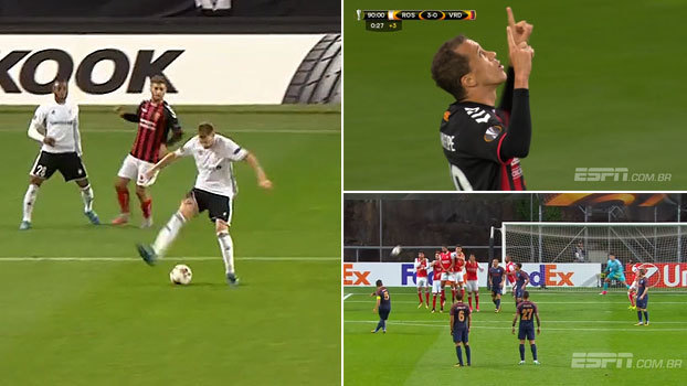Passe de Bendtner de calcanhar, cobertura absurda de brasileiro e falta 'na gaveta': os golaços do dia na Europa League Passe de Bendtner de calcanhar, cobertura absurda de brasileiro e falta 'na gaveta': os golaços do dia na Europa League