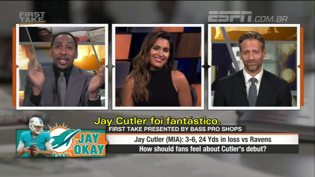 Comentarista da ESPN enlouquece com Jay Cutler nos Dolphins e destila ironia: ‘Talvez eles batam os Patriots!’ Comentarista da ESPN enlouquece com Jay Cutler nos Dolphins e destila ironia: ‘Talvez eles batam os Patriots!’