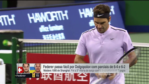 Masters 1000 de Xangai: Lances de Roger Federer 2 x 0 Alexandr Dolgopolov Veja lances da vitória de Roger Federer sobre Alexandr Dolgopolov por 2 sets a 1 pelo Masters 1000 de Xangai